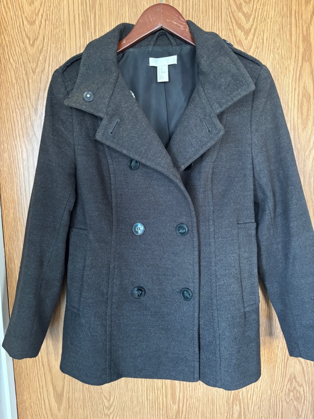 H&M Women's Double-Breasted Peacoat in Dark Gray
